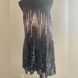 French connection dressy scoop neck sequin dress size 8. Black, pink grey